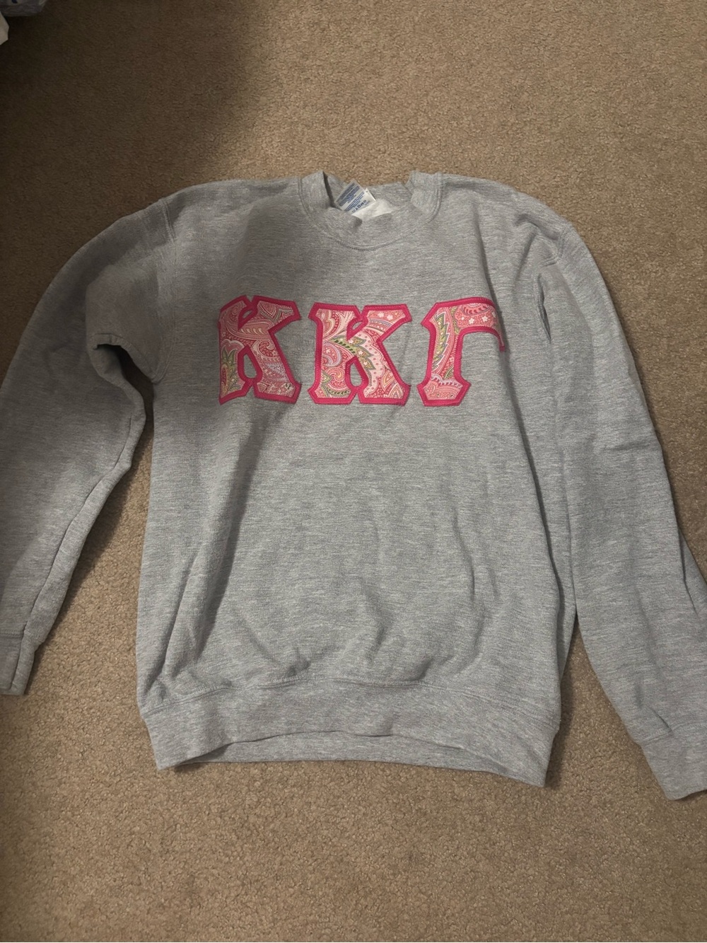 Kappa Kappa Gamma Crewneck Sweater with Pink Appliqué Letters